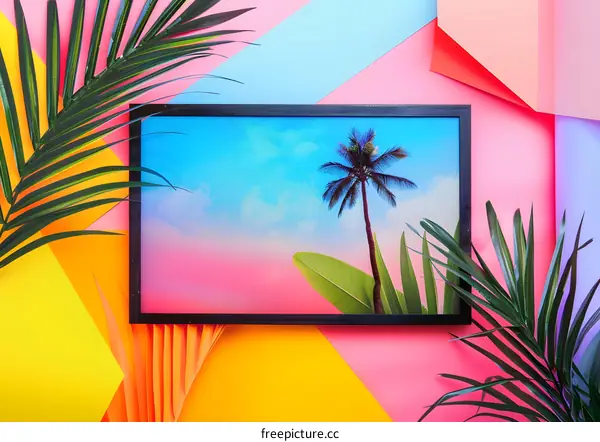 Palm Tree Artwork with Vibrant Colored Background