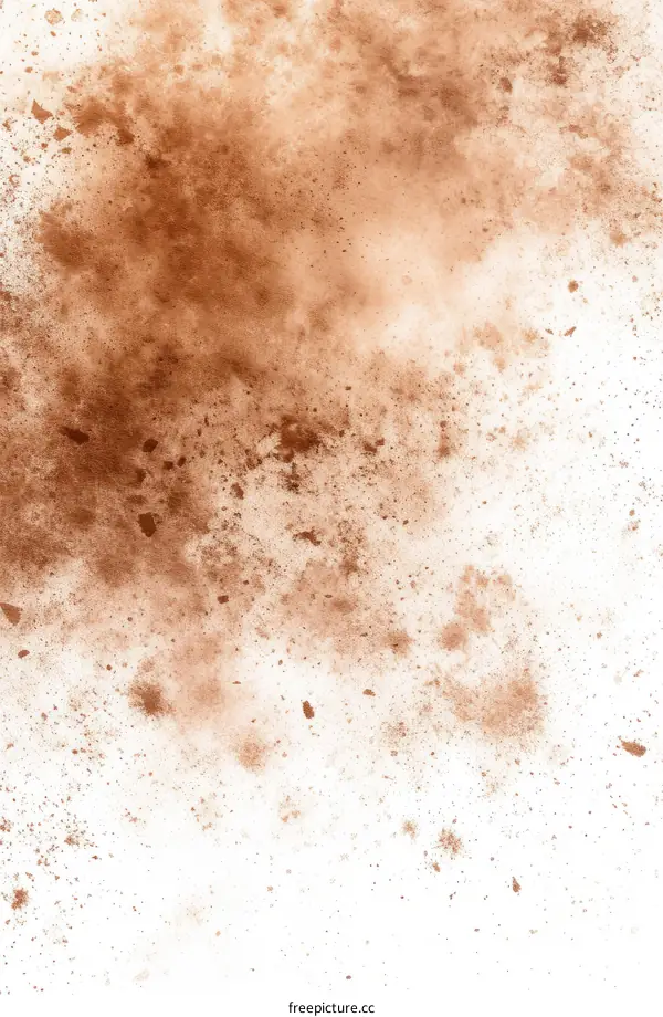 Brown powder explosion on white background
