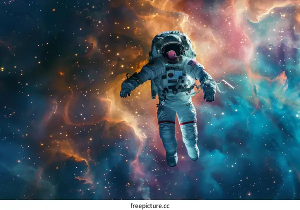 Astronaut in a spacesuit floating in the vastness of space