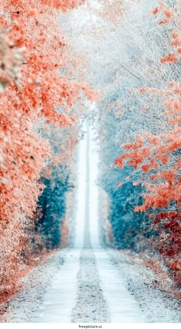 Autumnal Path Through the Frosted Forest
