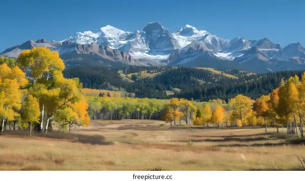 mountain field trees autumn nature landscape