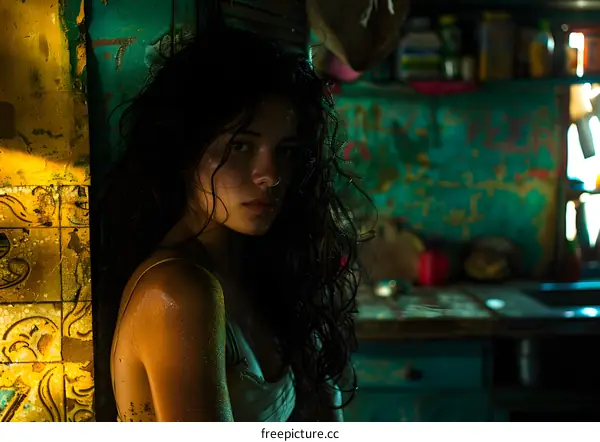 Woman in Rustic Interior