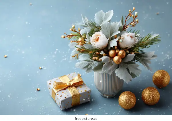 Christmas Floral Arrangement with Gift