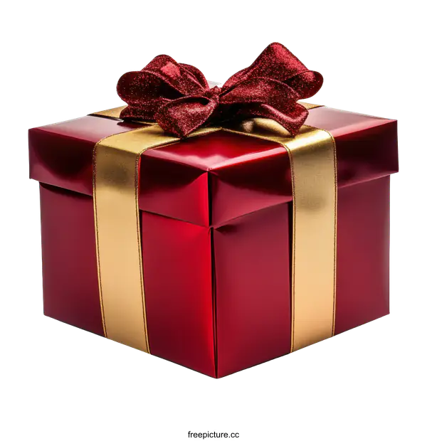[Transparent Background PNG]Elegant Red Gift Box with Golden Ribbon