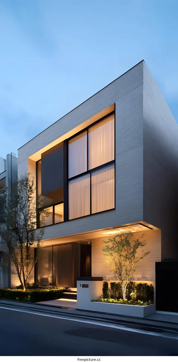 Modern Architectural Design with Large Windows and Minimalist Exterior