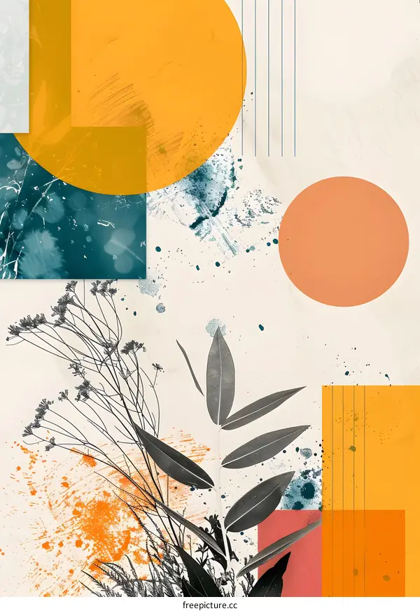 Abstract Art Print With Plants And Geometric Shapes