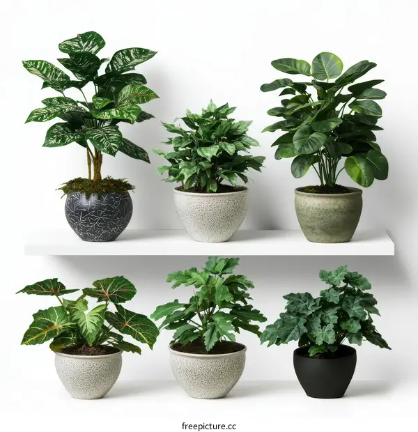 Various Houseplants Displayed on a Shelf