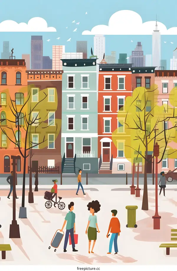 People Walking on a City Street With Buildings in the Background