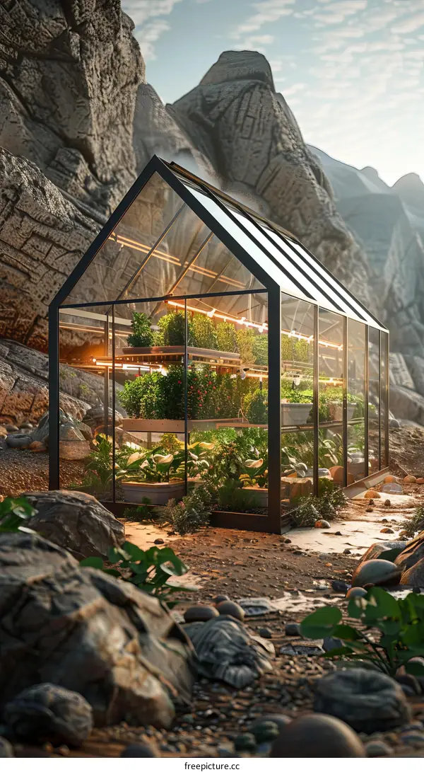 Glass Greenhouse Amidst Rocky Mountains