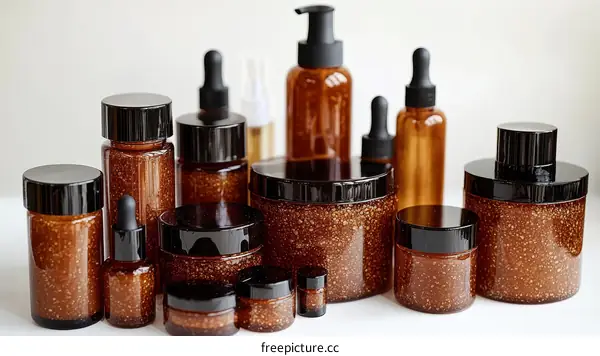 Amber Glass Cosmetic Bottles and Jars Set
