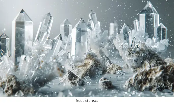 Crystal Cluster on Bedrock with Snow Falling