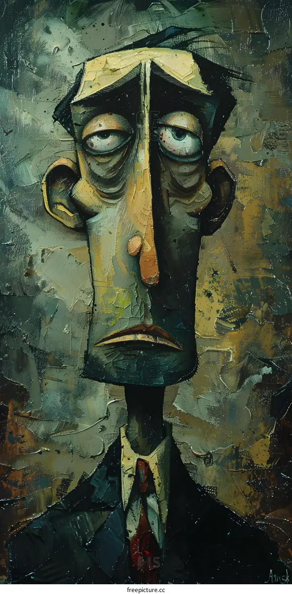 A painting of a sad man with a long nose