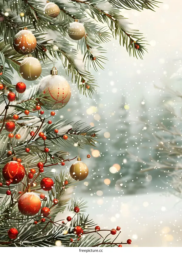 Christmas Tree With Ornaments And Berries