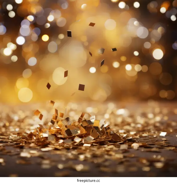 Golden Confetti Falling on Black Background