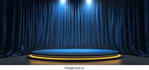 Empty Stage with Blue Velvet Curtains