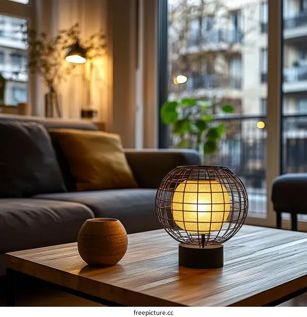 Modern Living Room Table Lamp with a Spherical Cage Design