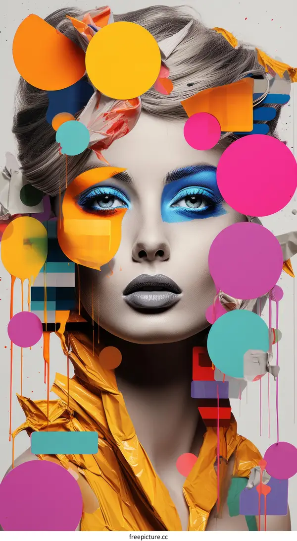 Abstract Colorful Portrait of a Woman with Blue Eyes