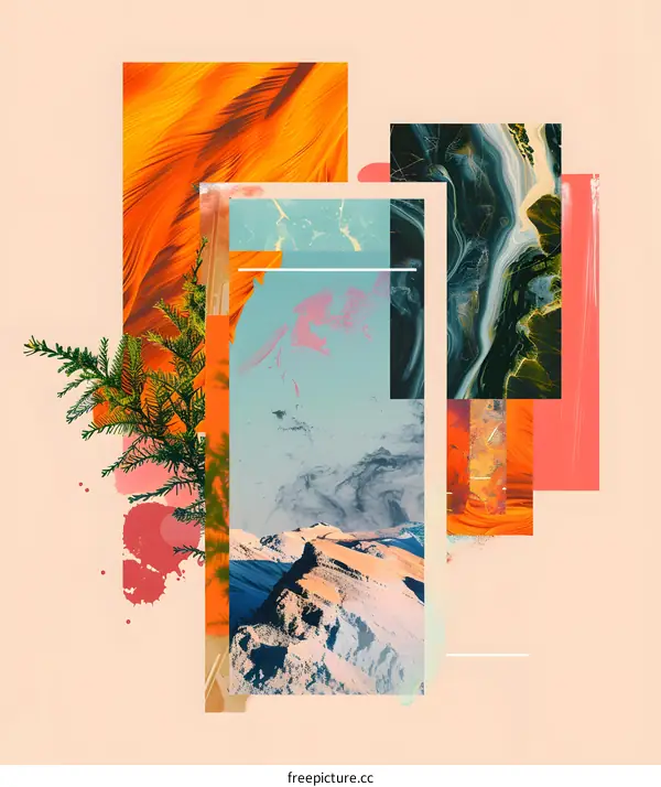 Abstract Collage Art with Orange and Blue Colors