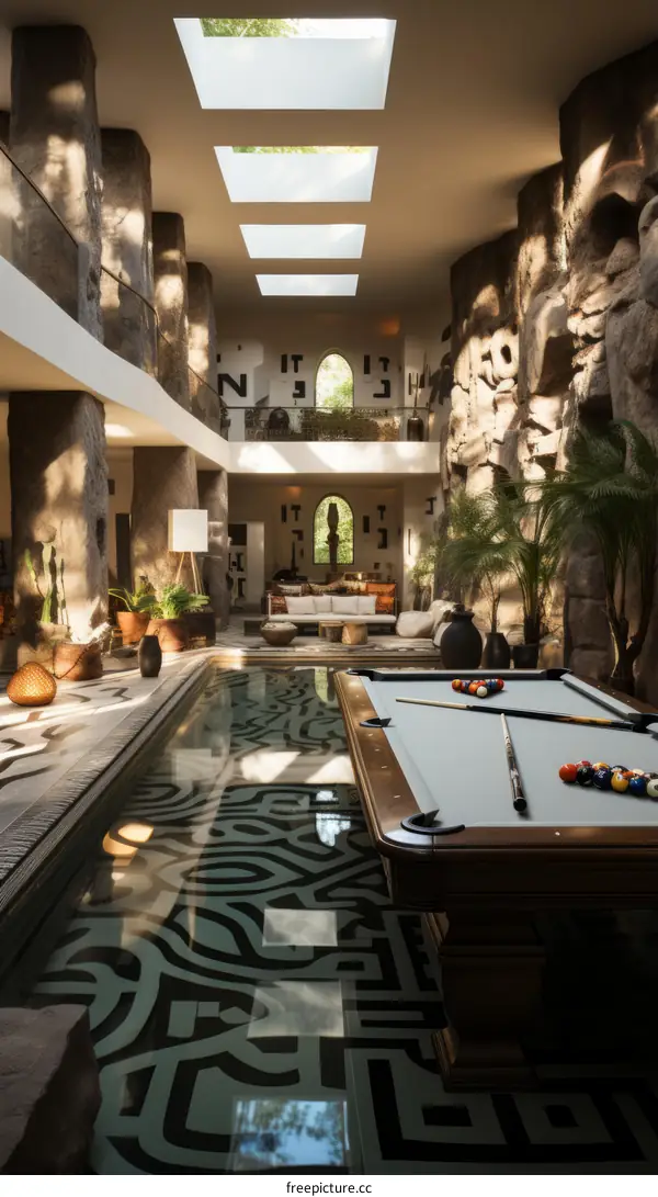Modern luxury house interior with pool table