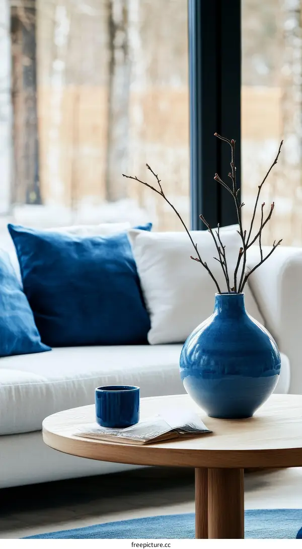 Cozy Living Room Interior Design with Blue Accents