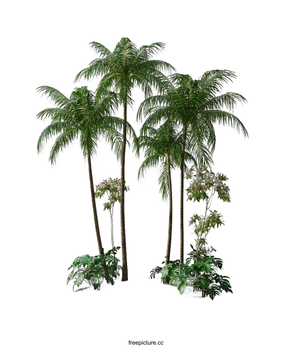 [Transparent Background PNG]Tropical Palm Trees on a White Background