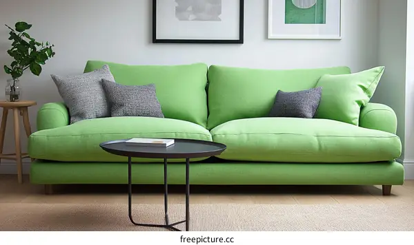 Modern Green Sofa in a Cozy Living Room