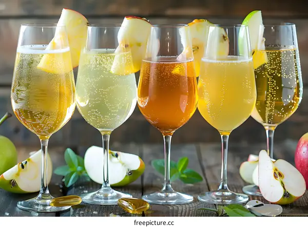 Apple Cider in Glasses on Wooden Table