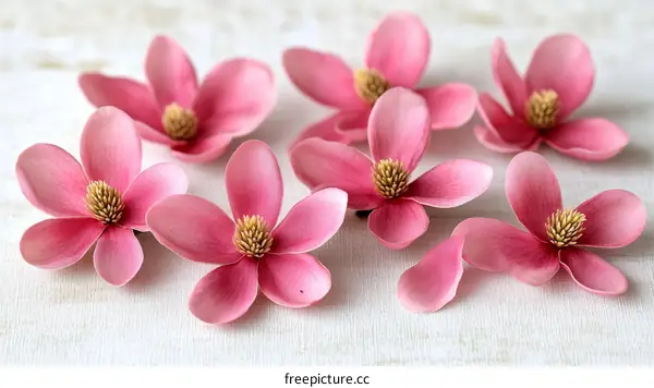 Pink Magnolia Flowers Arrangement on White Background