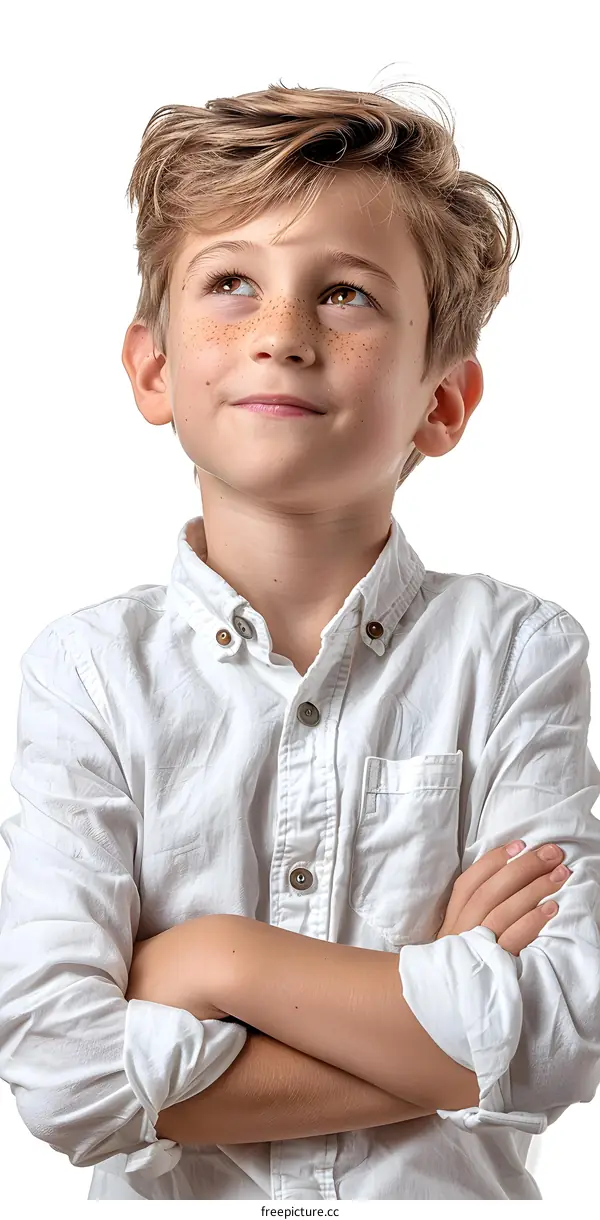 Portrait of a Young Boy with Freckles Looking Up