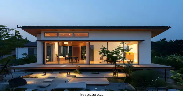 Modern Japanese Style House with Wooden Deck and Garden