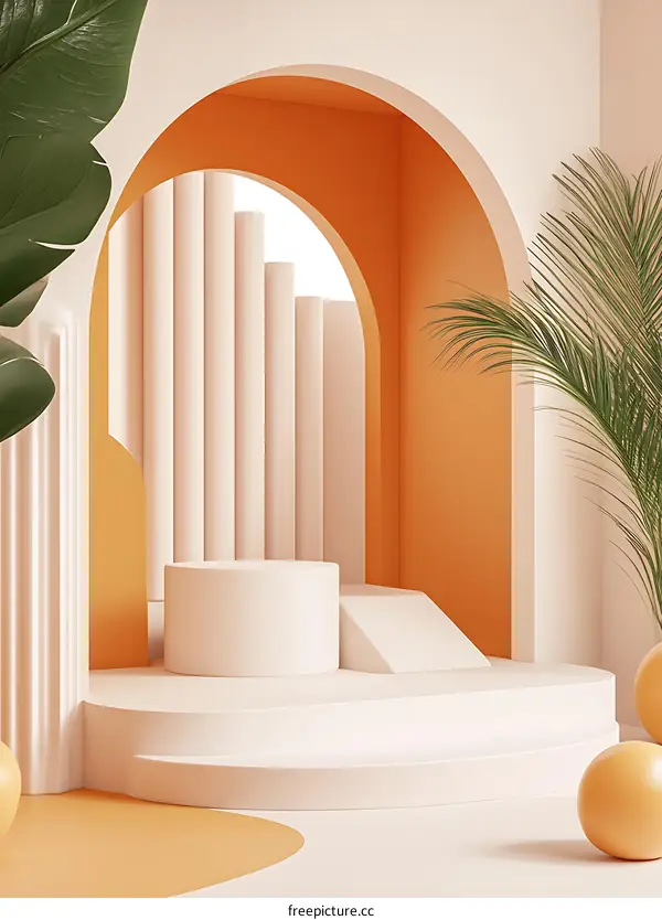 Abstract Minimalist 3D Product Display with Arch and Cylinder