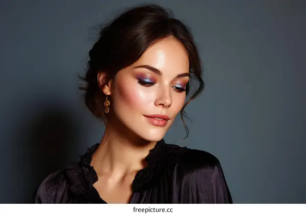 Close-up Fashion Portrait of a Caucasian Woman with Exquisite Makeup