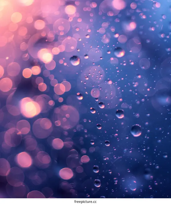 Rain Drops on a Windowpane with Pink and Blue Bokeh Background