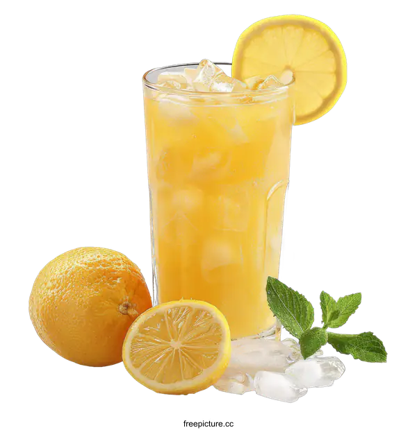 [Transparent Background PNG]Refreshing Lemon Drink with Ice and Mint