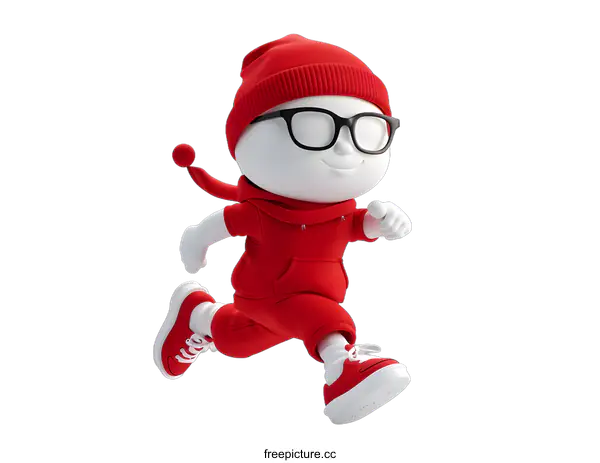 [Transparent Background PNG]3D Character Running in Red