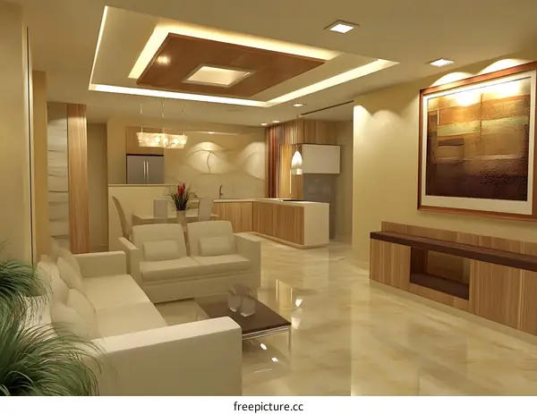 Modern Living Room Interior Design With Wooden Ceiling