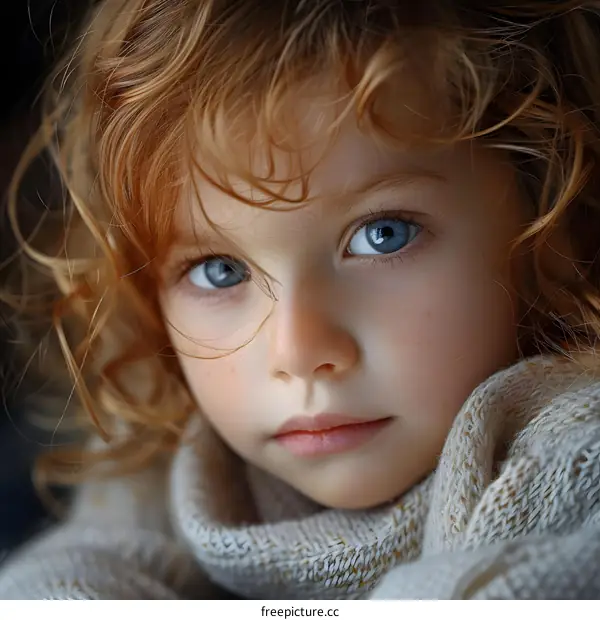 Portrait of a young girl with red hair and blue eyes