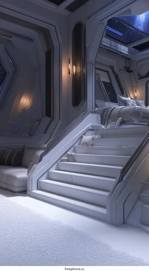 Futuristic Interior Design of a Spaceship Bedroom