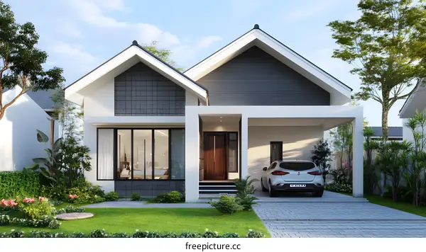 Modern House Design with Carport and Green Grass