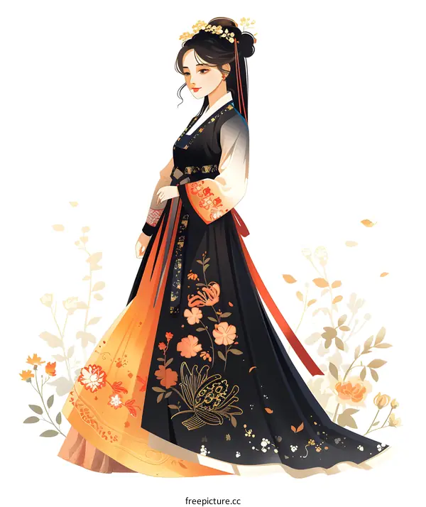 A beautiful illustration of a woman wearing a hanbok