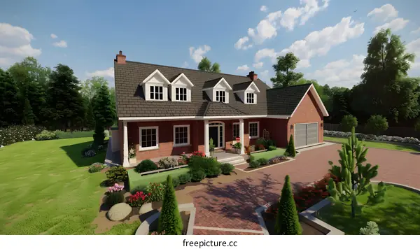 Modern House with Brick Exterior and Landscaping