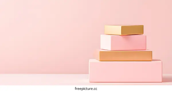 Pink and Gold Stacked Boxes on a Pink Background