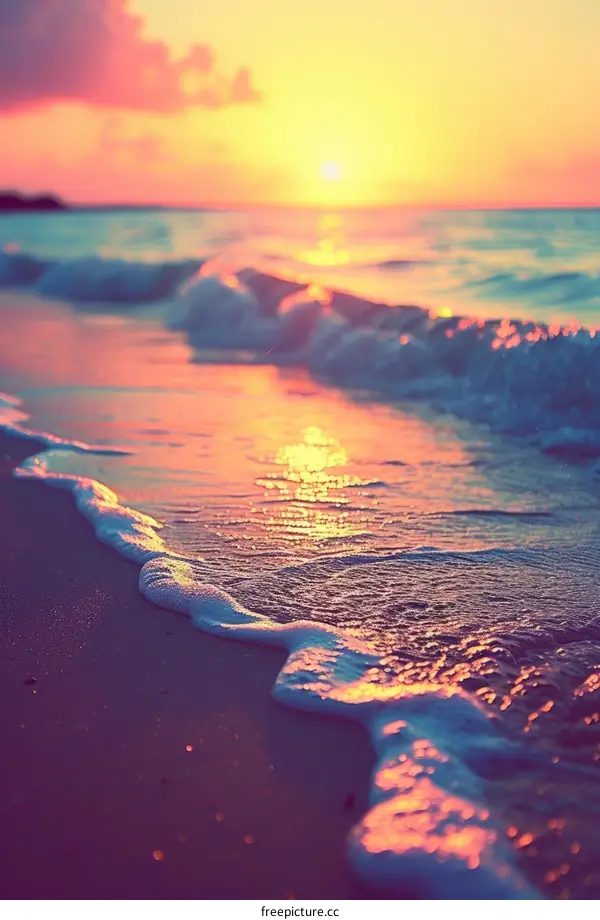 gentle waves under the setting sun