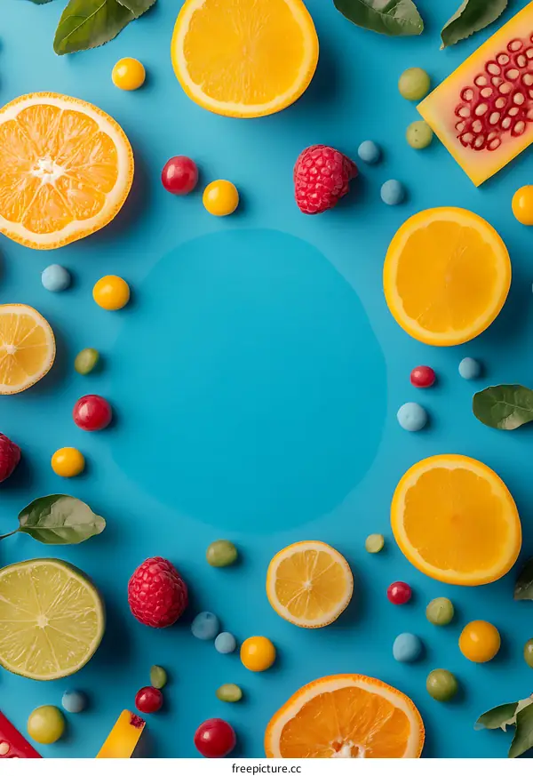 Summer Fruit Pattern on a Blue Background