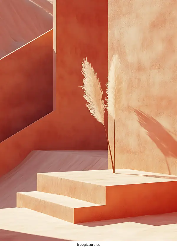 Abstract Minimalist Orange Background With Dried Grass