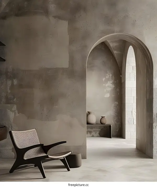 Minimalist Interior Design with Archway and Chair