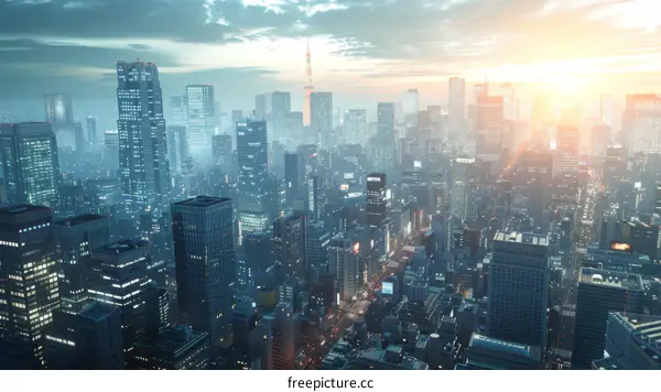 Modern Metropolis Skyline at Dawn