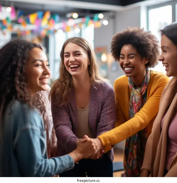 Diverse group of businesswomen in a celebratory atmosphere