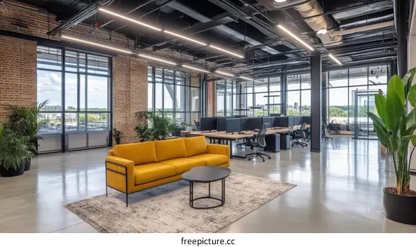 Modern Open Office Space with Large Windows