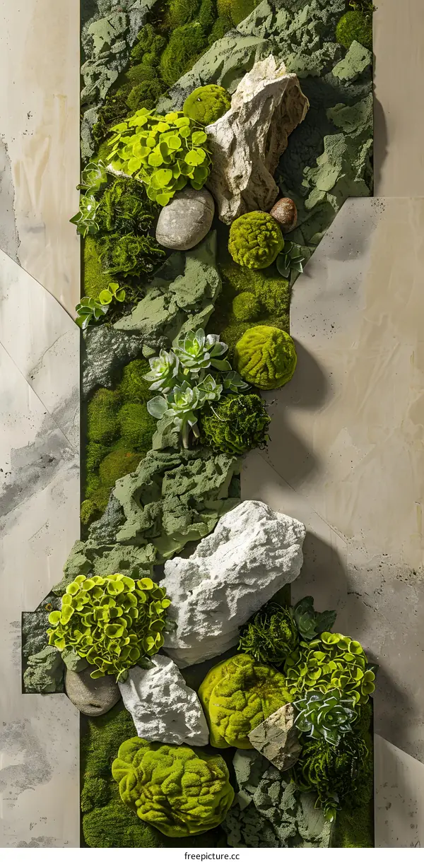 Green Moss Wall Art With Rocks and Plants